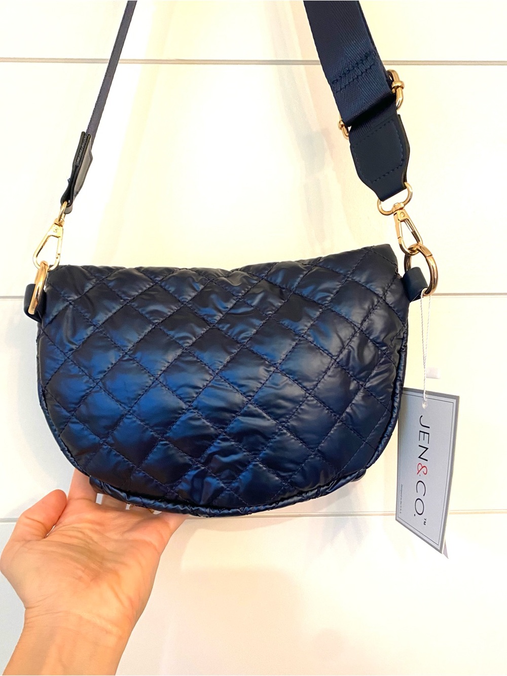 NWT $52 Jen & co Quilted Navy Crossbody Belt Bag - Picture 4 of 7